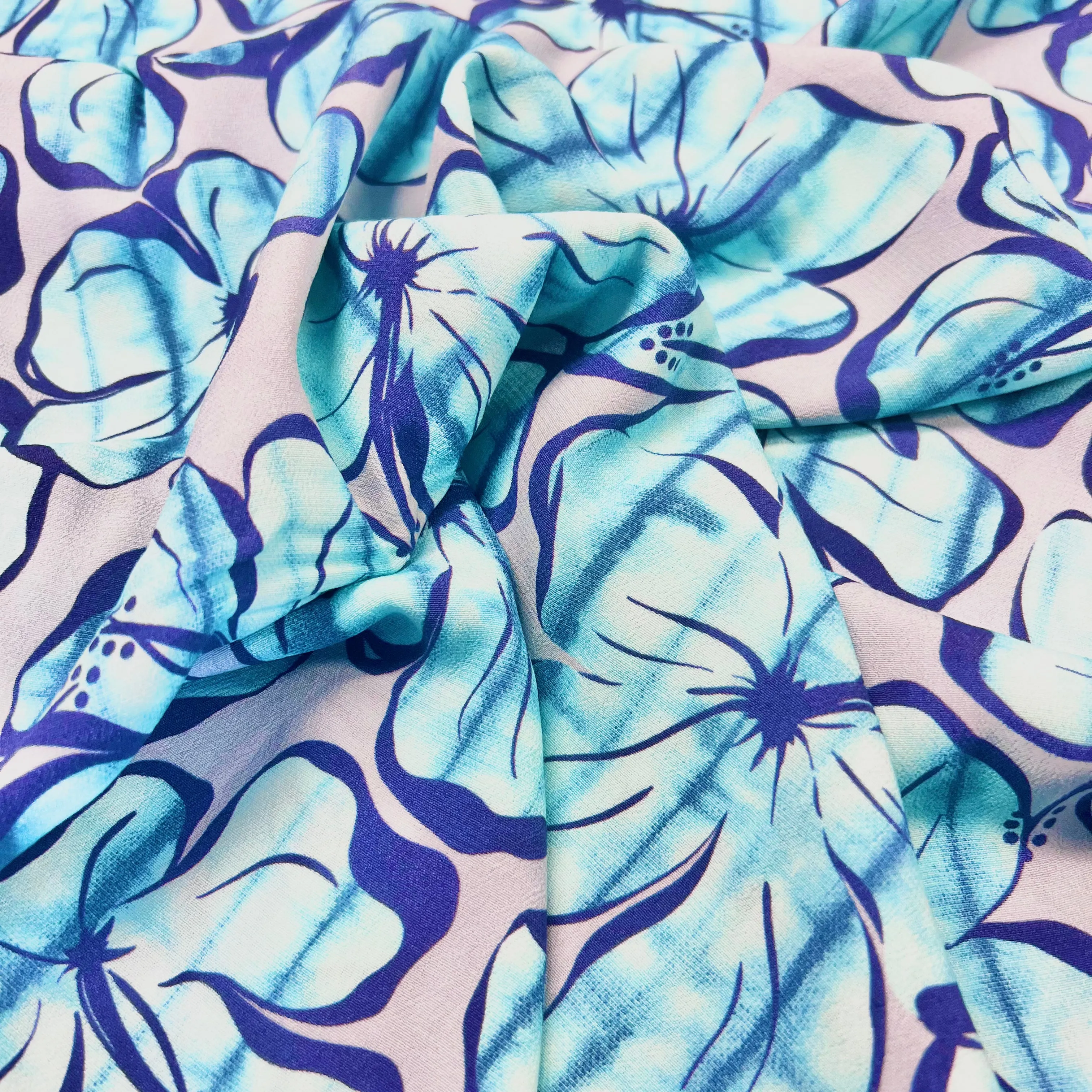 Moroccan Flower Viscose Crepe - Sky