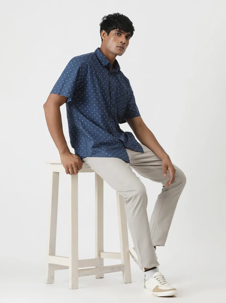 Navy Blue Printed Smart Fit Semi Casual Shirt | Greenfibre