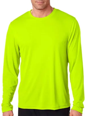New Hanes Cool DRI® Performance Men`s Long-Sleeve T-Shirt, 50  UPF rating for excellent UV protection! Safety Green/Yellow, Sz XL!