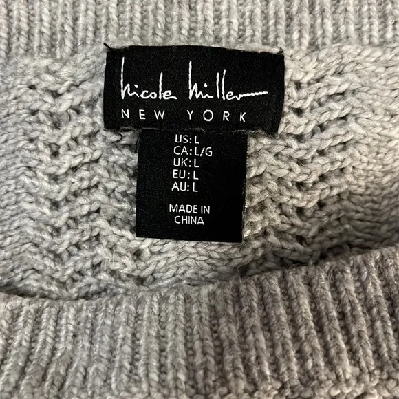 Nicole Miller New York Gray Long Sleeve Sweater Sz L