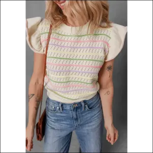 Oatmeal Colorful Striped Eyelet Knit: Ruffles ! 🤣 Needful Things