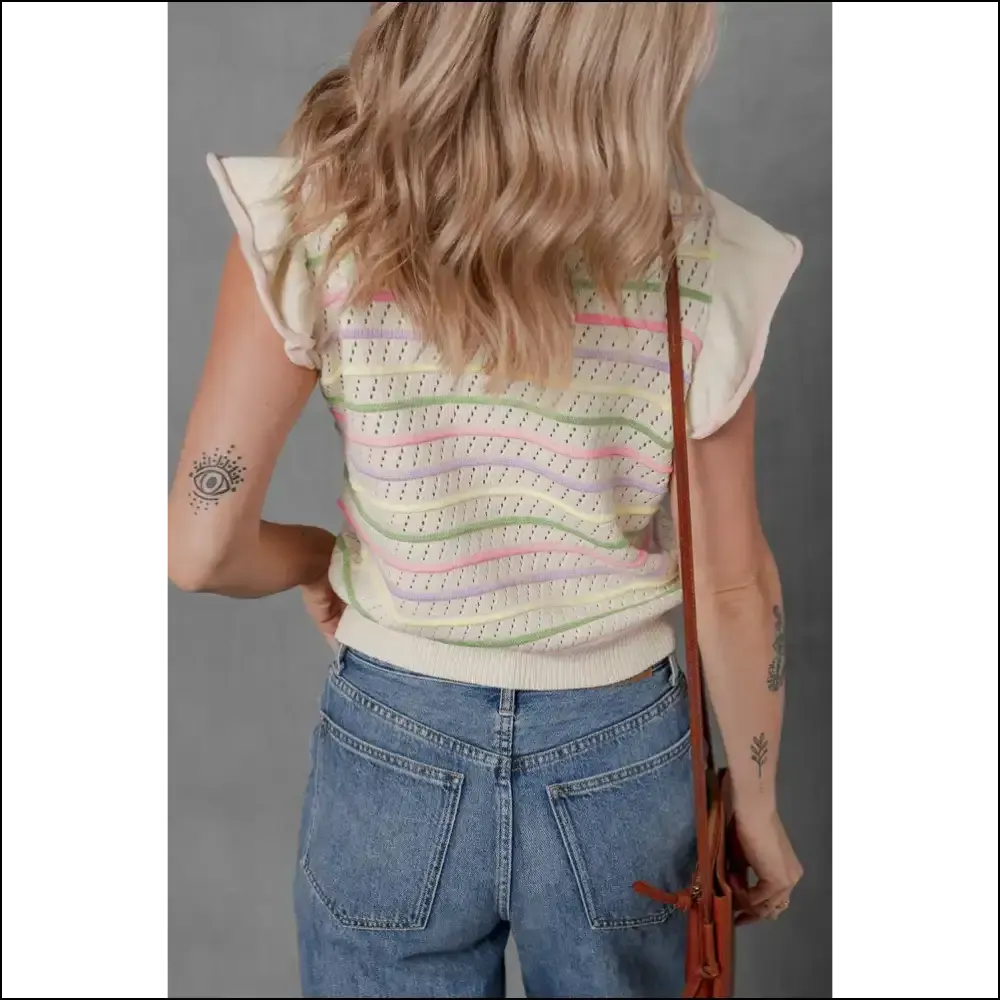 Oatmeal Colorful Striped Eyelet Knit: Ruffles ! 🤣 Needful Things