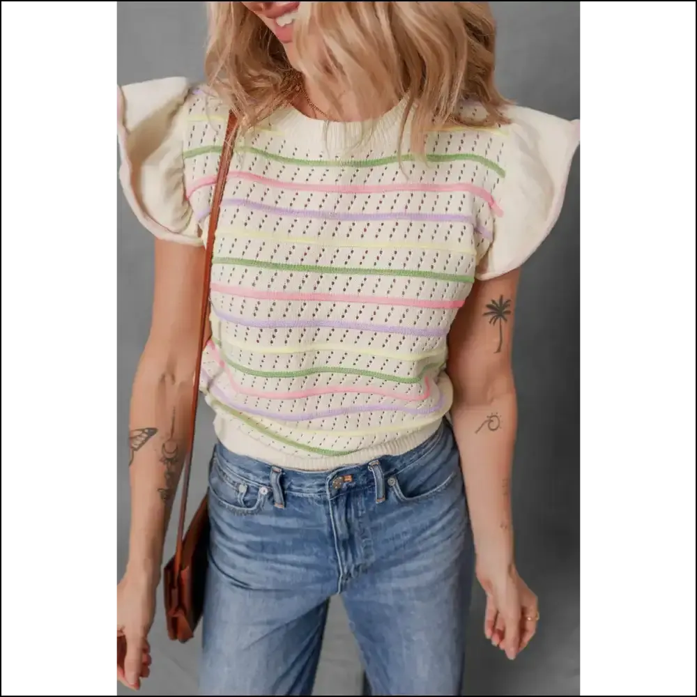 Oatmeal Colorful Striped Eyelet Knit: Ruffles ! 🤣 Needful Things