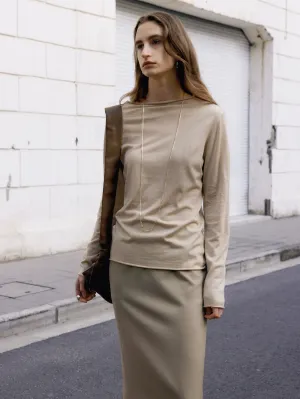 Oblique Shoulder Long-Sleeve Top