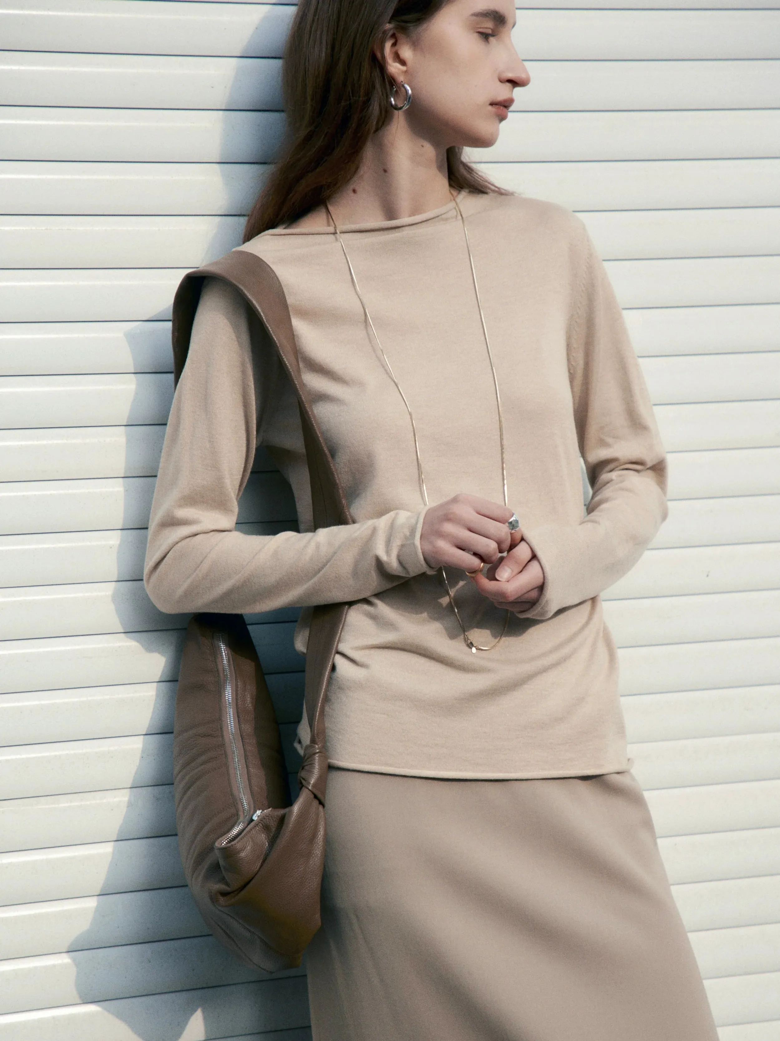 Oblique Shoulder Long-Sleeve Top