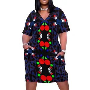 OD Women's V-neck Loose Dress Fashion Skirts with Pockets