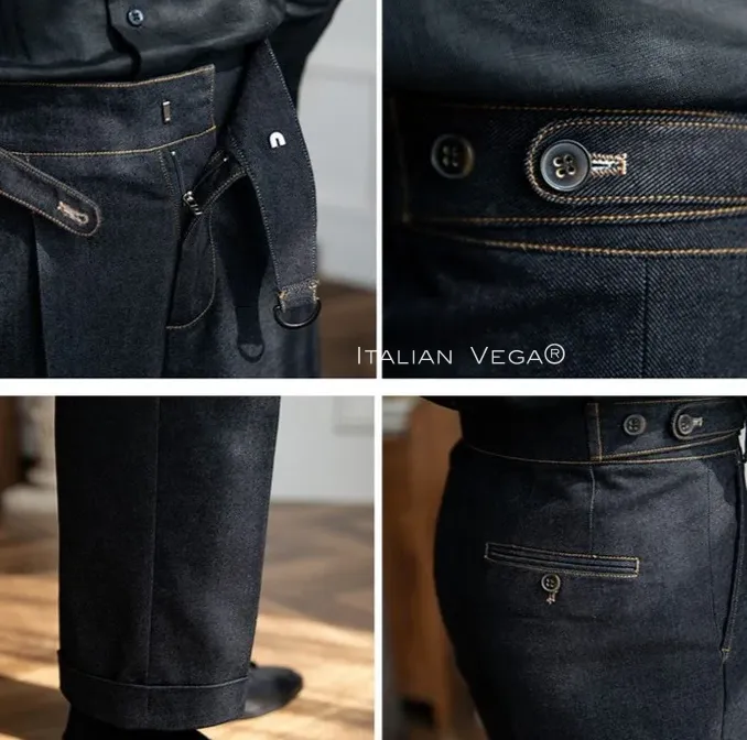 Old Money Black Shirt with Space Blue Veteran Denim Gurkha Pant by ITALIAN VEGA®