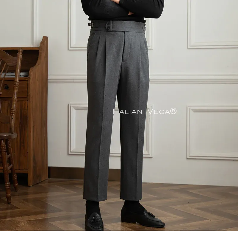 Old Money Grey Stripe Shirt with Grey Herringbone Signature Buttoned Gurkha Pant by ITALIAN VEGA®