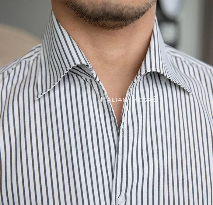 Old Money Grey Stripe Shirt with Grey Herringbone Signature Buttoned Gurkha Pant by ITALIAN VEGA®
