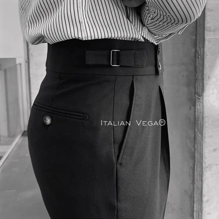 Old Money Powder Blue Shirt with Black Signature Buttoned Gurkha Pant by ITALIAN VEGA®