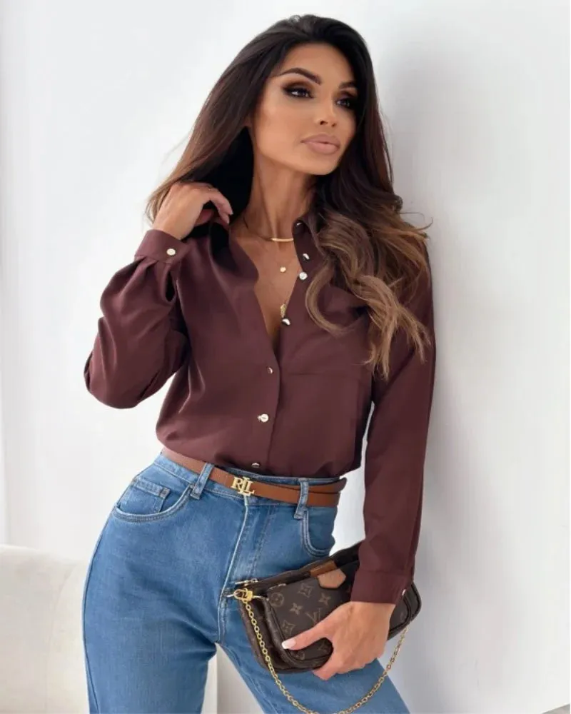 Olivia – Elegant Chiffon V-Neck Long Sleeve Blouse