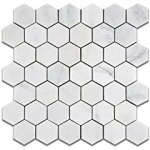 Oriental White - Eastern White Marble 2" Hexagon POLISHED Mosaic Tile - Box of 5 Sheets
