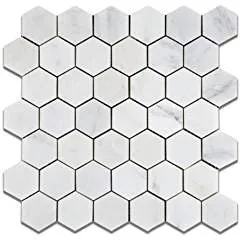 Oriental White - Eastern White Marble 2" Hexagon POLISHED Mosaic Tile - Box of 5 Sheets