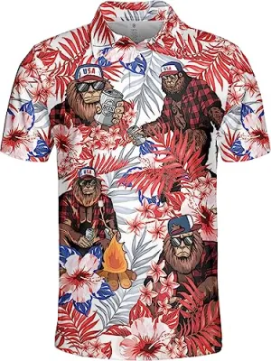 PAGYMO Golf Shirts Featuring Funny Sasquatch and Patriotic American Flag Designs