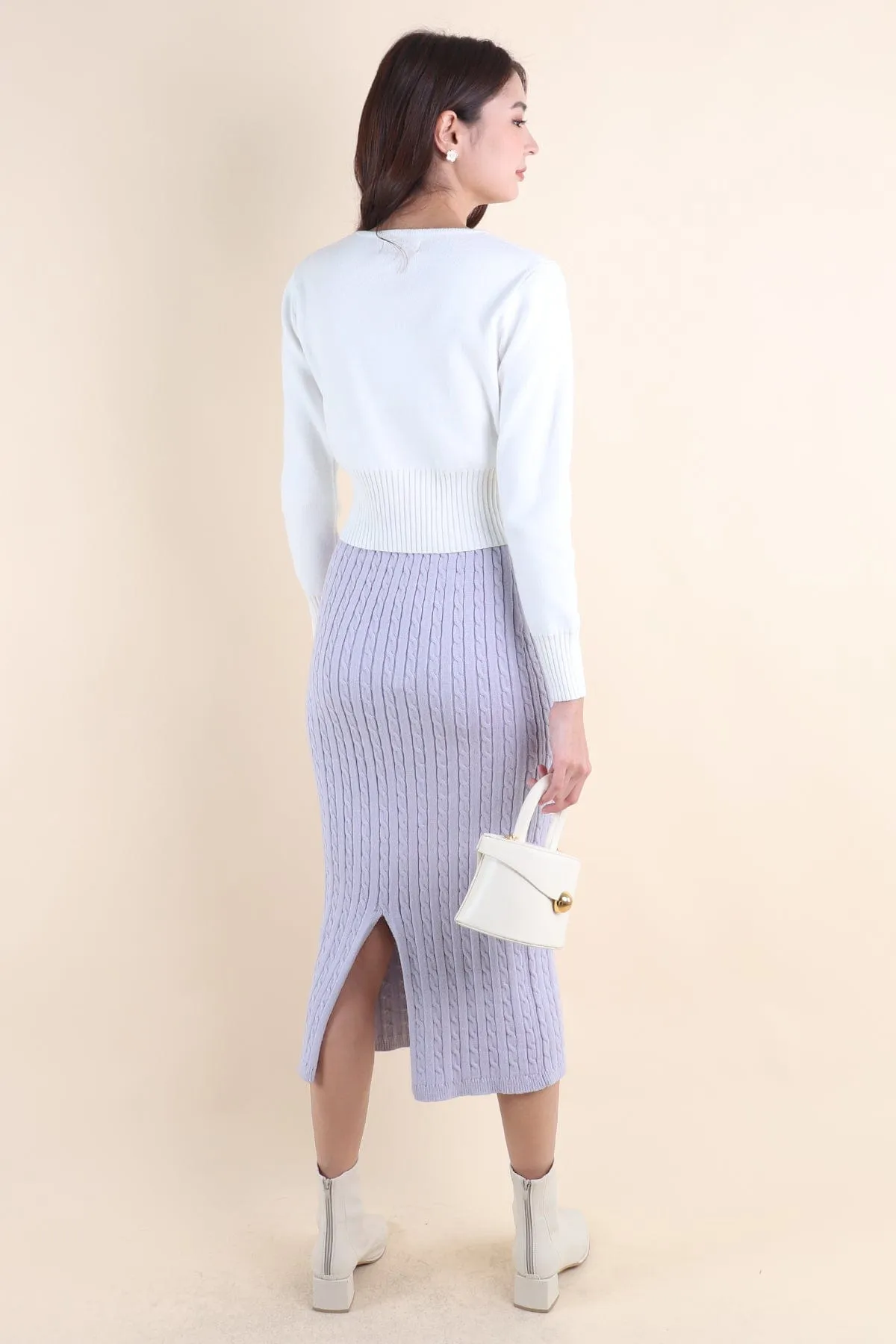 PAMMIE EMBOSSED KNIT SKIRT IN LILAC