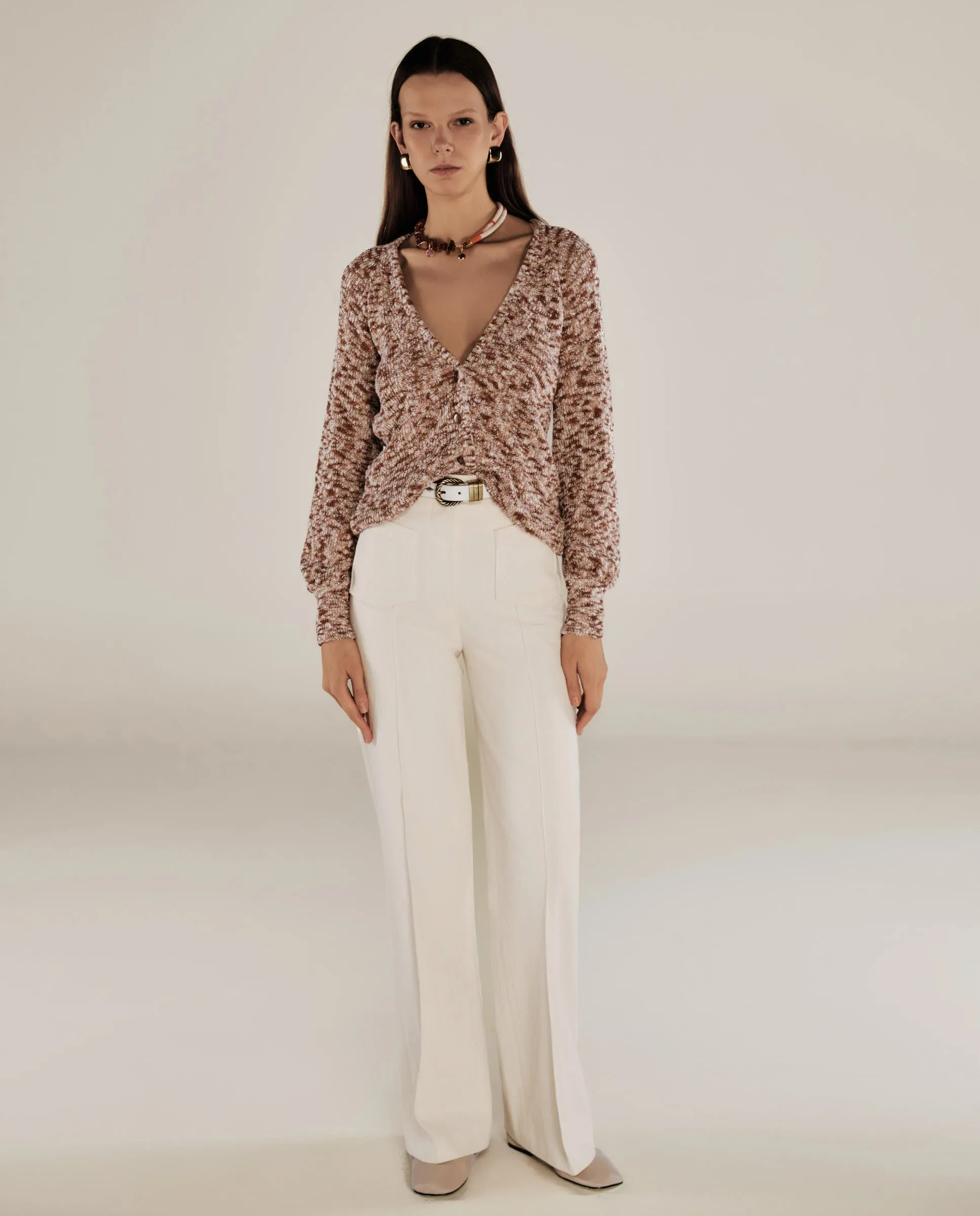 PAOLA | Pantalones Anchos de Algodón Ecru con Detalle de Bolsillos