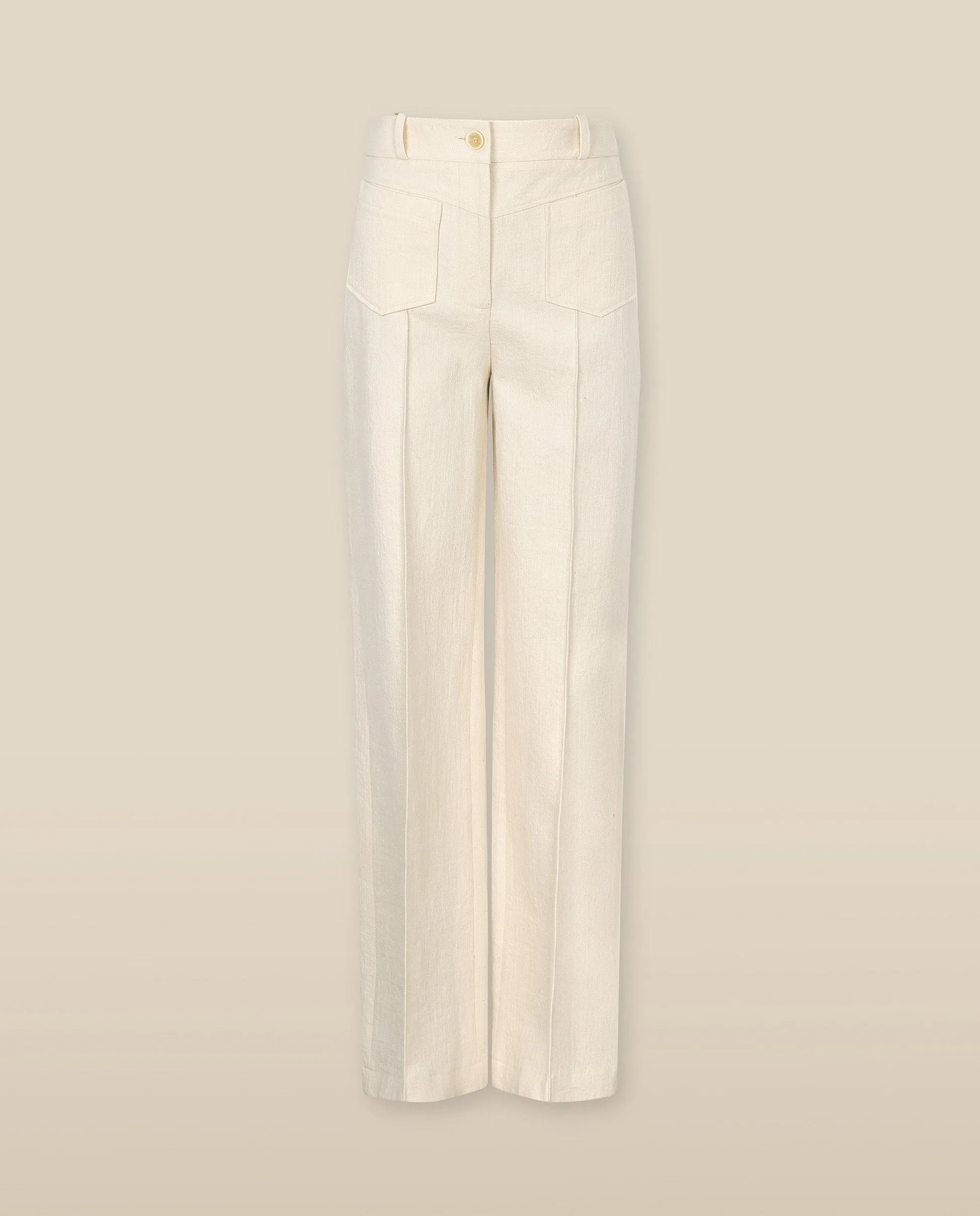 PAOLA | Pantalones Anchos de Algodón Ecru con Detalle de Bolsillos