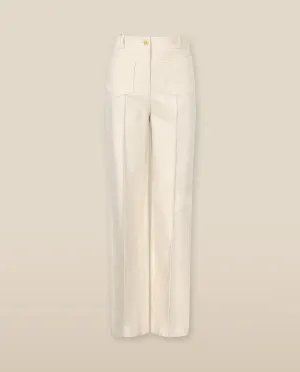 PAOLA | Pantalones Anchos de Algodón Ecru con Detalle de Bolsillos