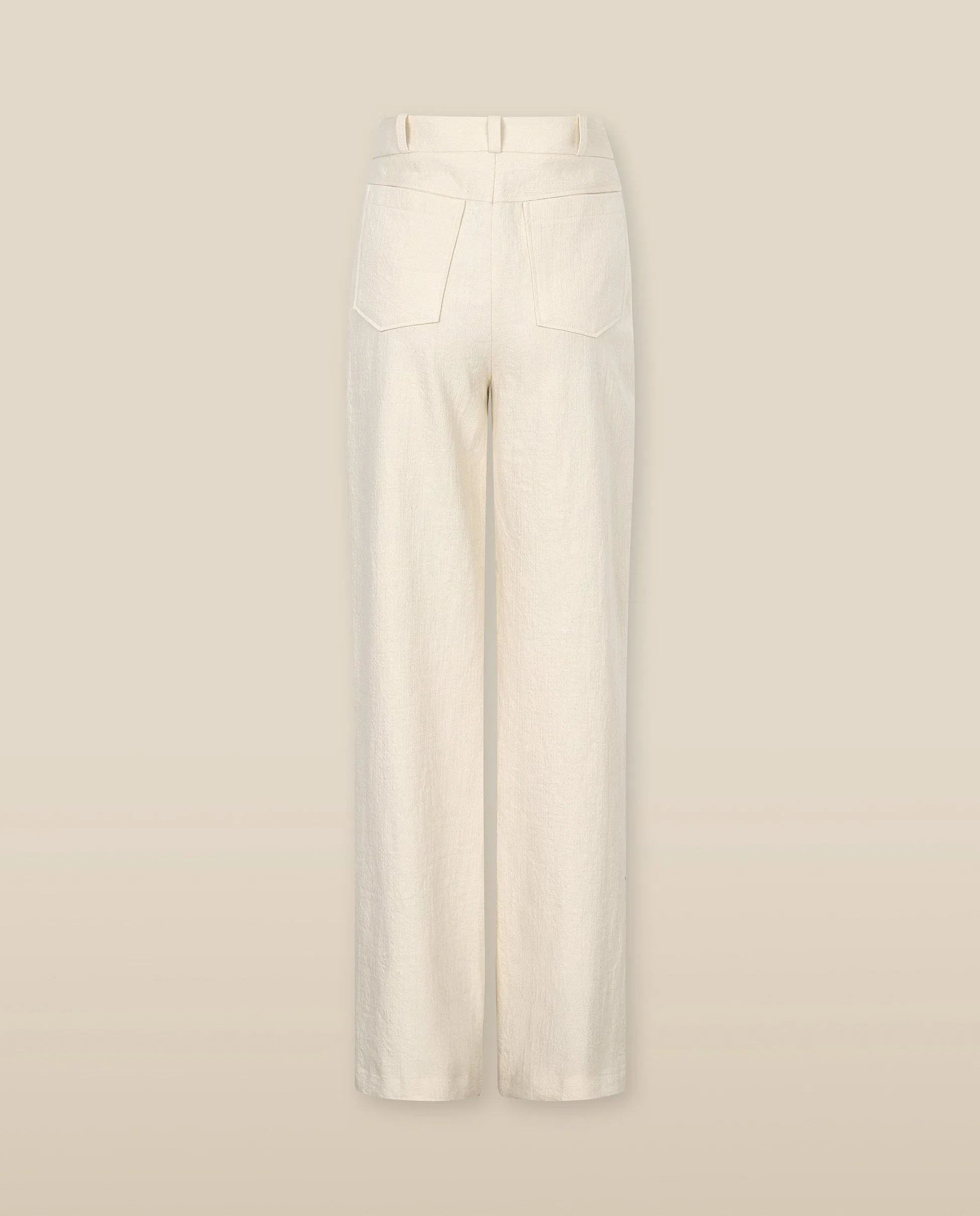 PAOLA | Pantalones Anchos de Algodón Ecru con Detalle de Bolsillos