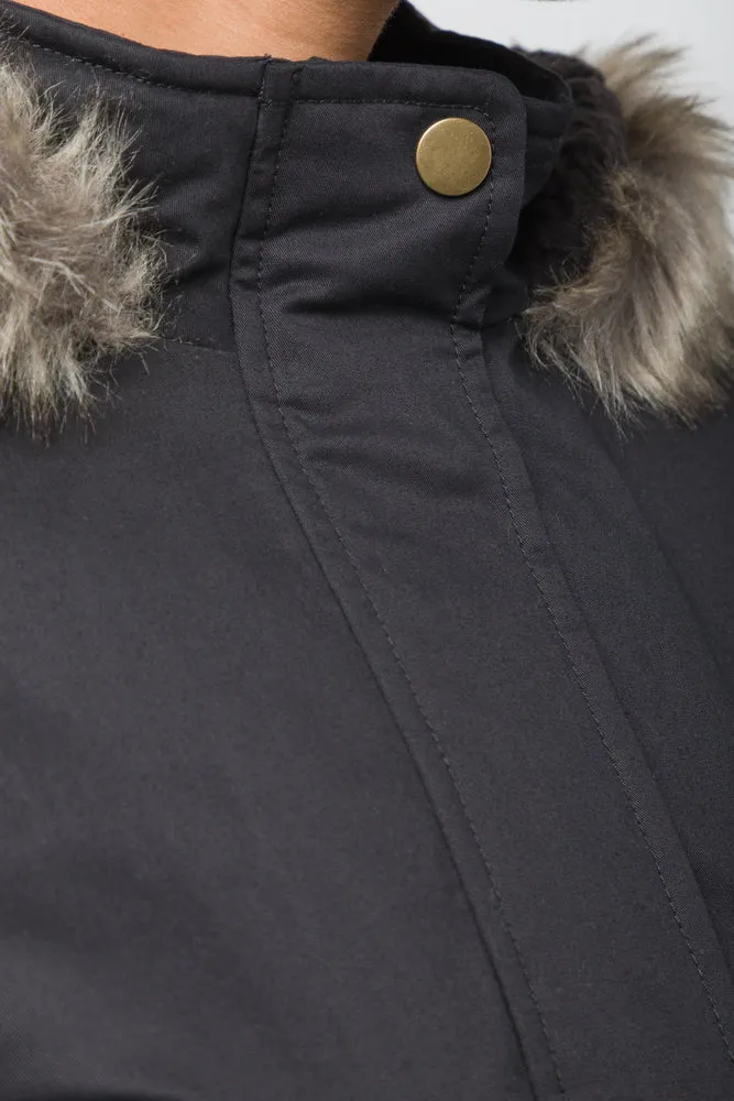 Parka Jacket With Fur Trim Black