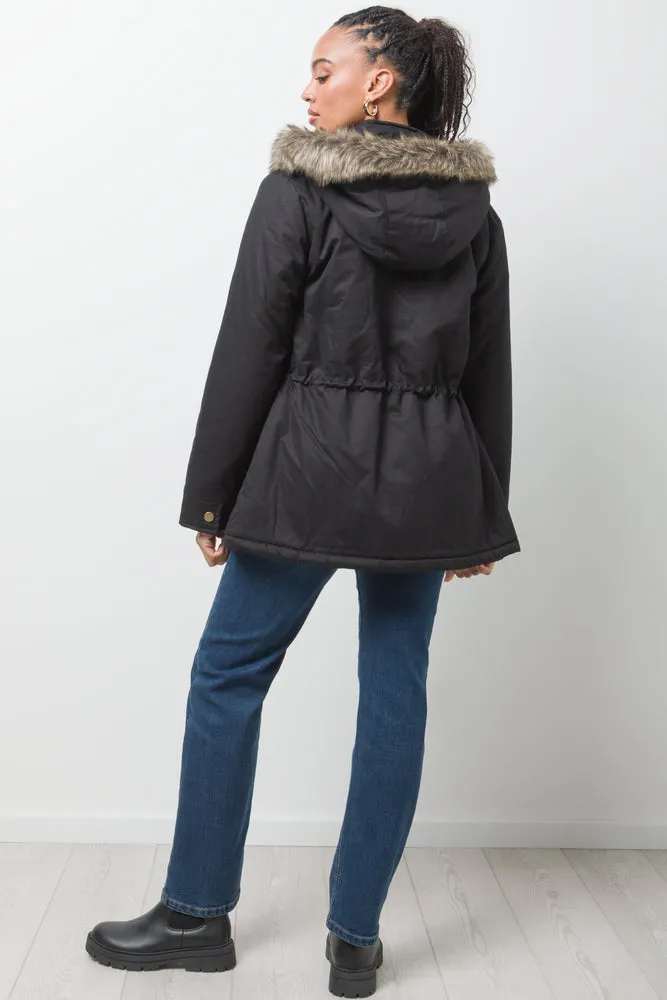 Parka Jacket With Fur Trim Black