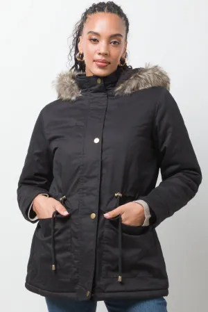 Parka Jacket With Fur Trim Black