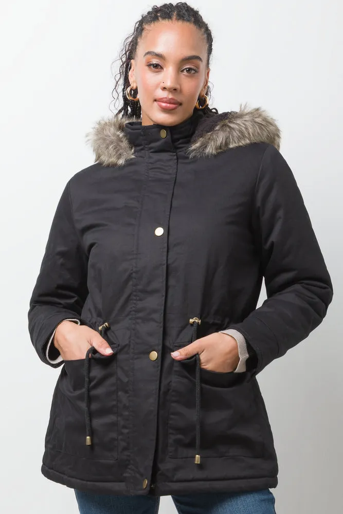 Parka Jacket With Fur Trim Black