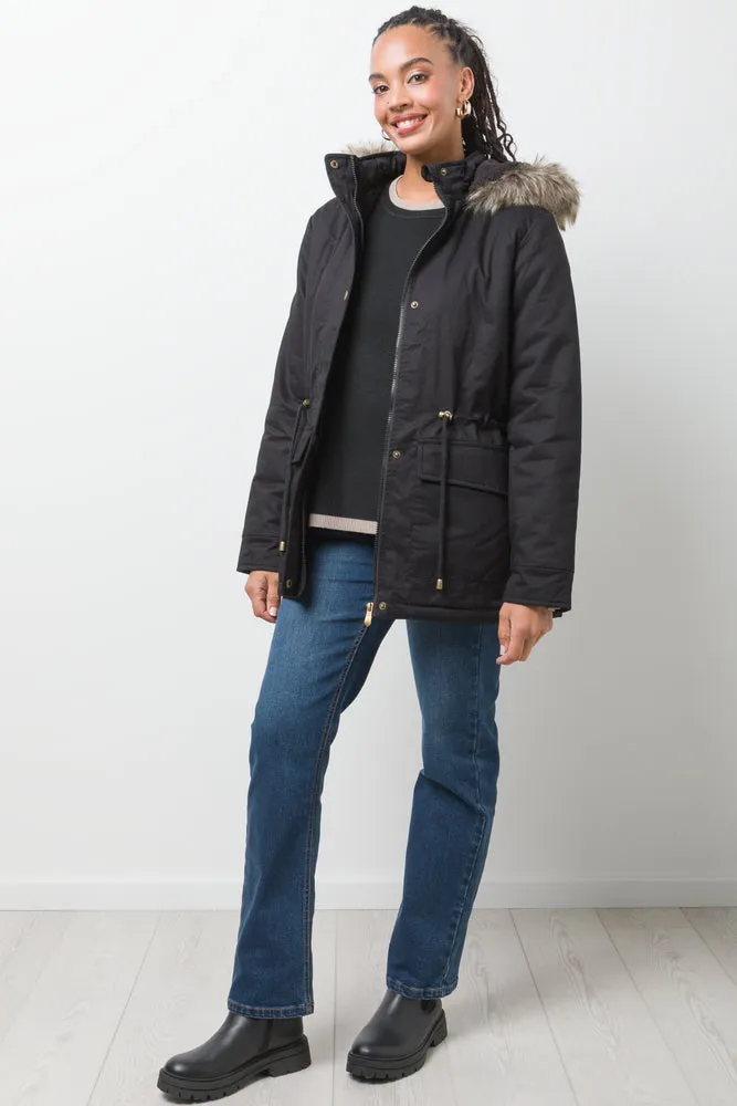 Parka Jacket With Fur Trim Black