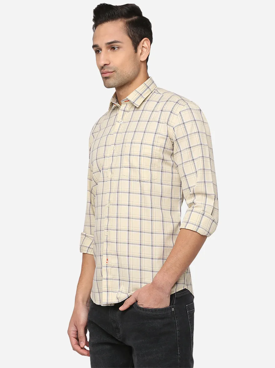 Pastel Yellow Printed Slim Fit Casual Shirt | JadeBlue