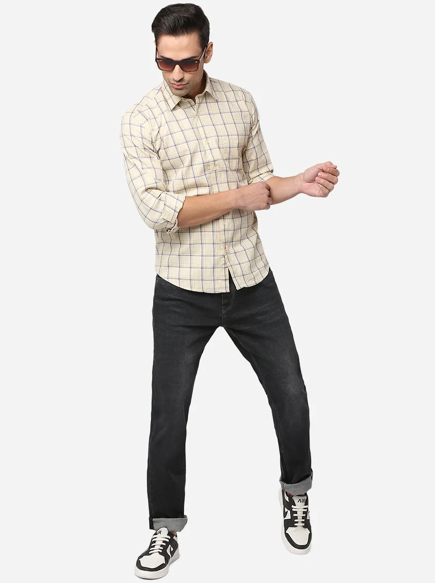 Pastel Yellow Printed Slim Fit Casual Shirt | JadeBlue