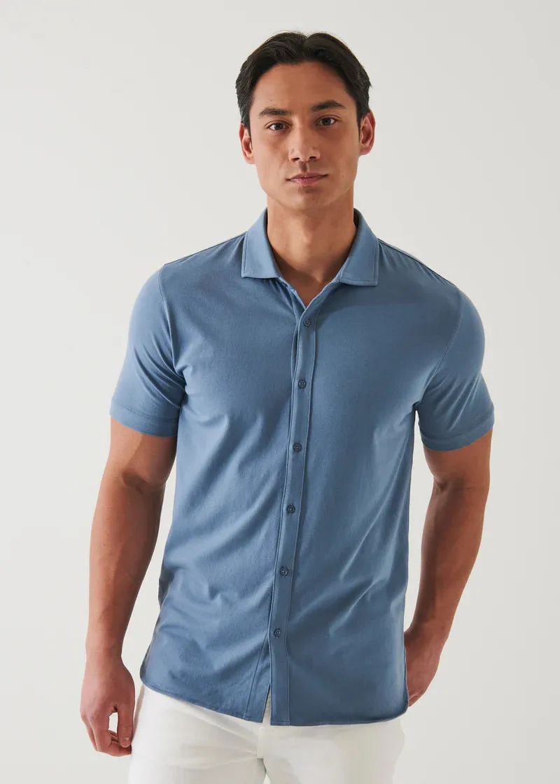 Patrick Assaraf Knit Front Shirt- Steel Blue