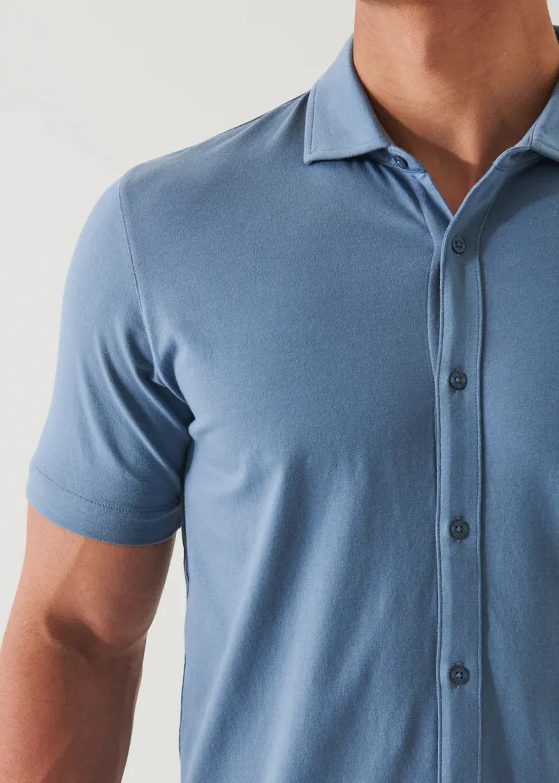Patrick Assaraf Knit Front Shirt- Steel Blue