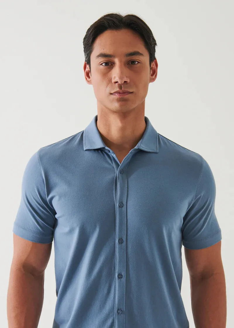 Patrick Assaraf Knit Front Shirt- Steel Blue