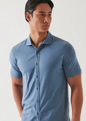 Patrick Assaraf Knit Front Shirt- Steel Blue