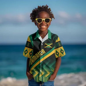 Personalised Jamaica Kid Hawaiian Shirt Kente Pattern Basic - Black LT7