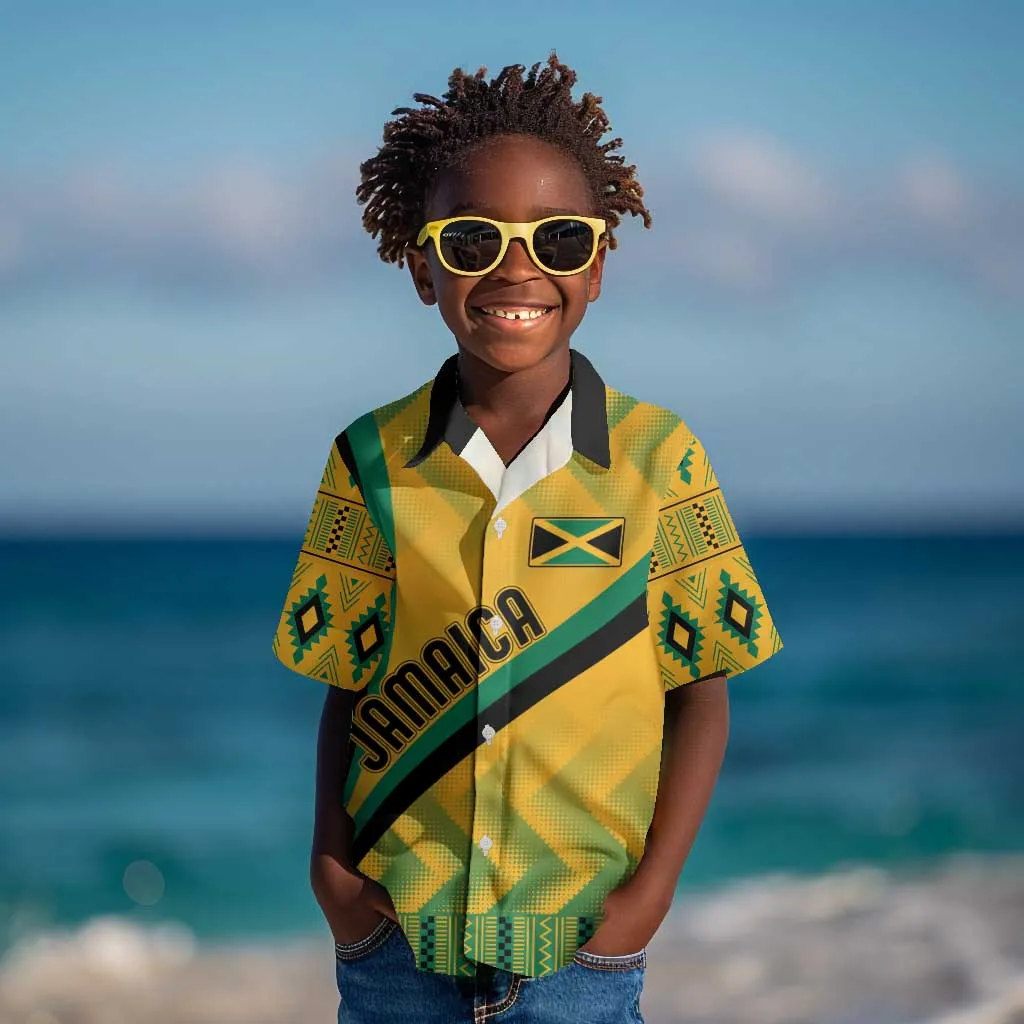 Personalised Jamaica Kid Hawaiian Shirt Kente Pattern Basic - Yellow LT7