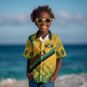 Personalised Jamaica Kid Hawaiian Shirt Kente Pattern Basic - Yellow LT7