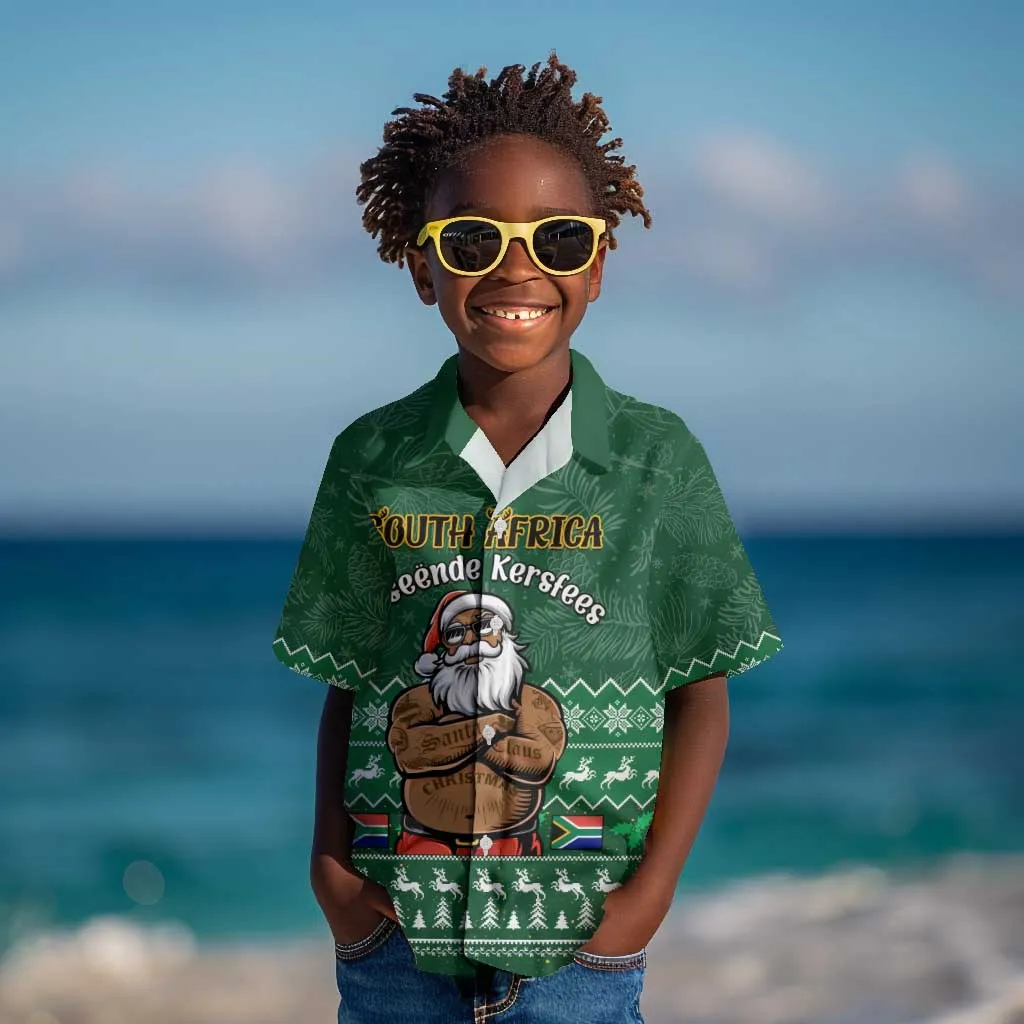 Personalised South Africa Christmas Kid Hawaiian Shirt Cool Santa Claus With South African Map LT14
