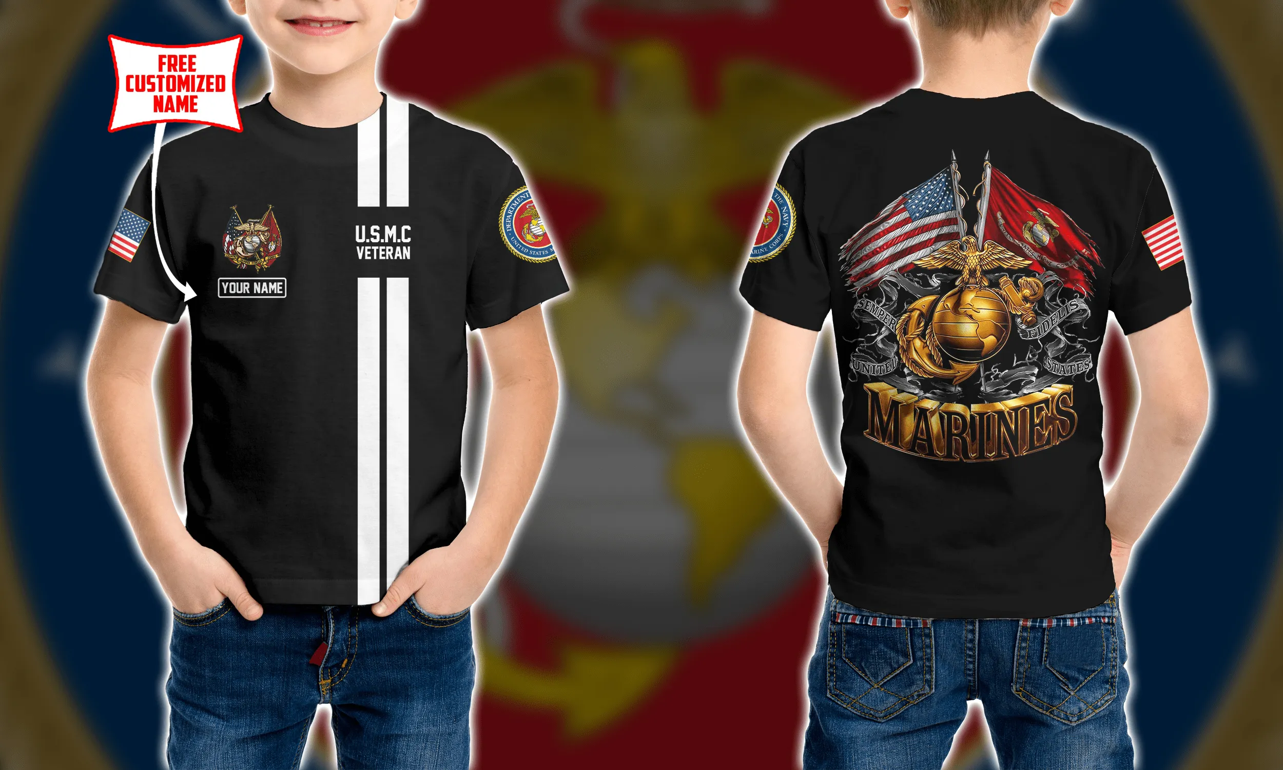 Personalized Custom Name Military US Marine Corps 22 Kid Tshirt Ver 1 QT303098