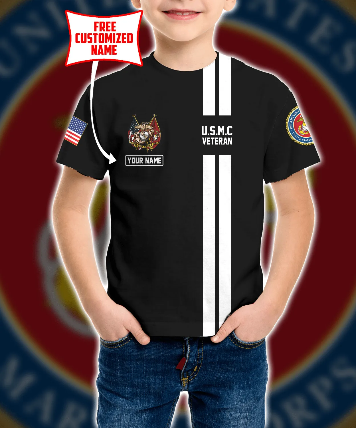 Personalized Custom Name Military US Marine Corps 22 Kid Tshirt Ver 1 QT303098