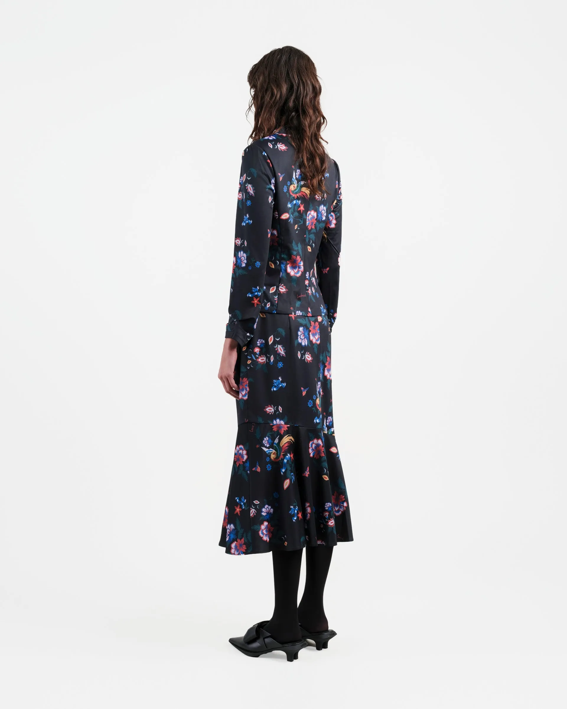Phoenix Printed Midi Skirt with Flounce Hem