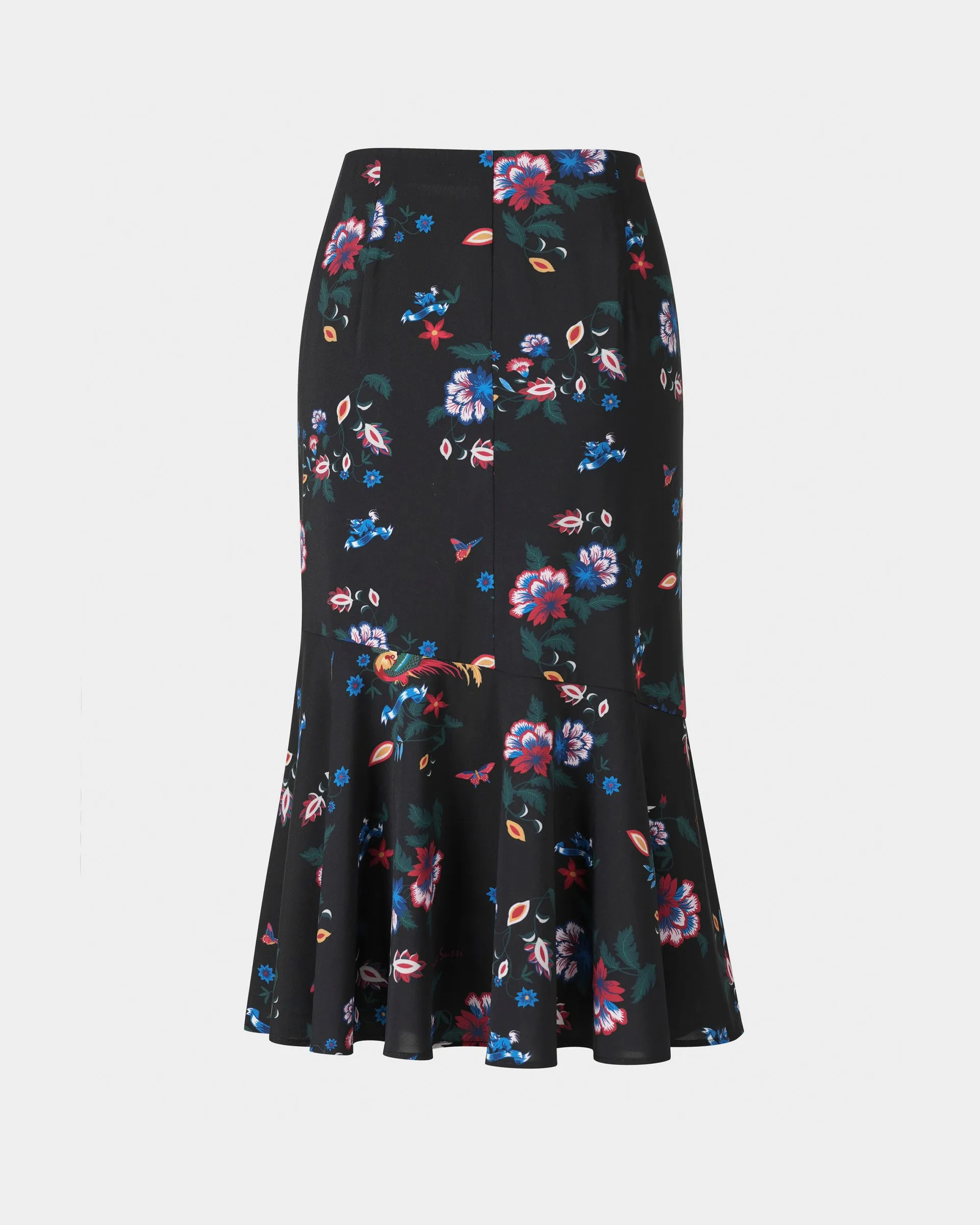 Phoenix Printed Midi Skirt with Flounce Hem
