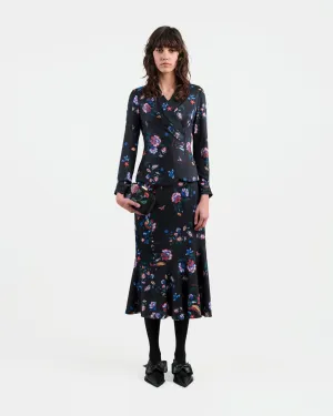 Phoenix Printed Midi Skirt with Flounce Hem