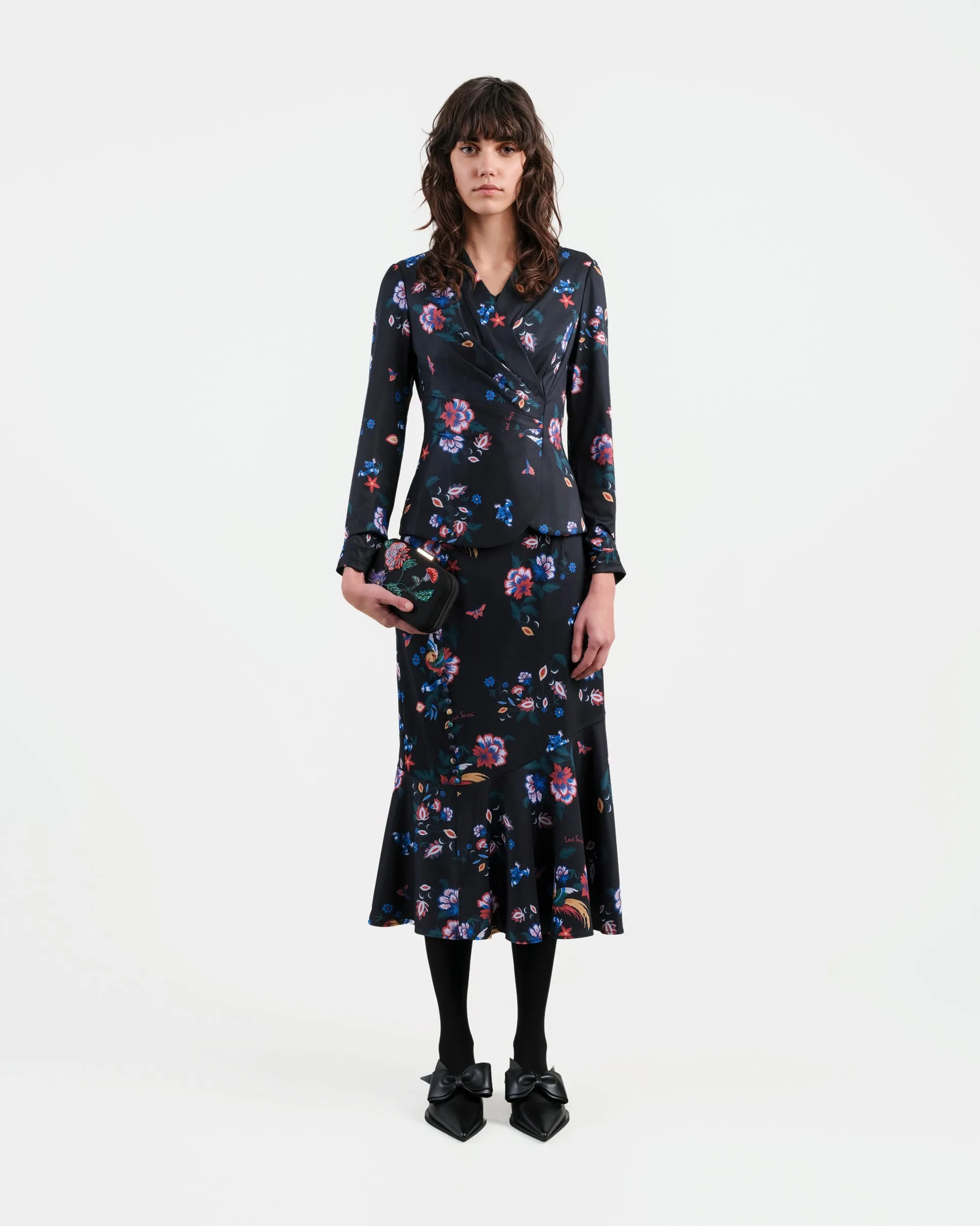 Phoenix Printed Midi Skirt with Flounce Hem