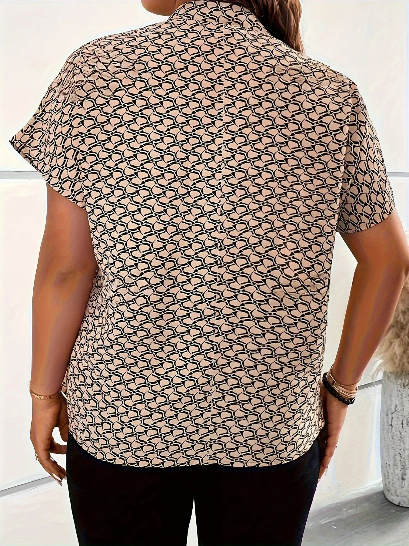 Plus Size Print Shirt Casual V Neck Tops