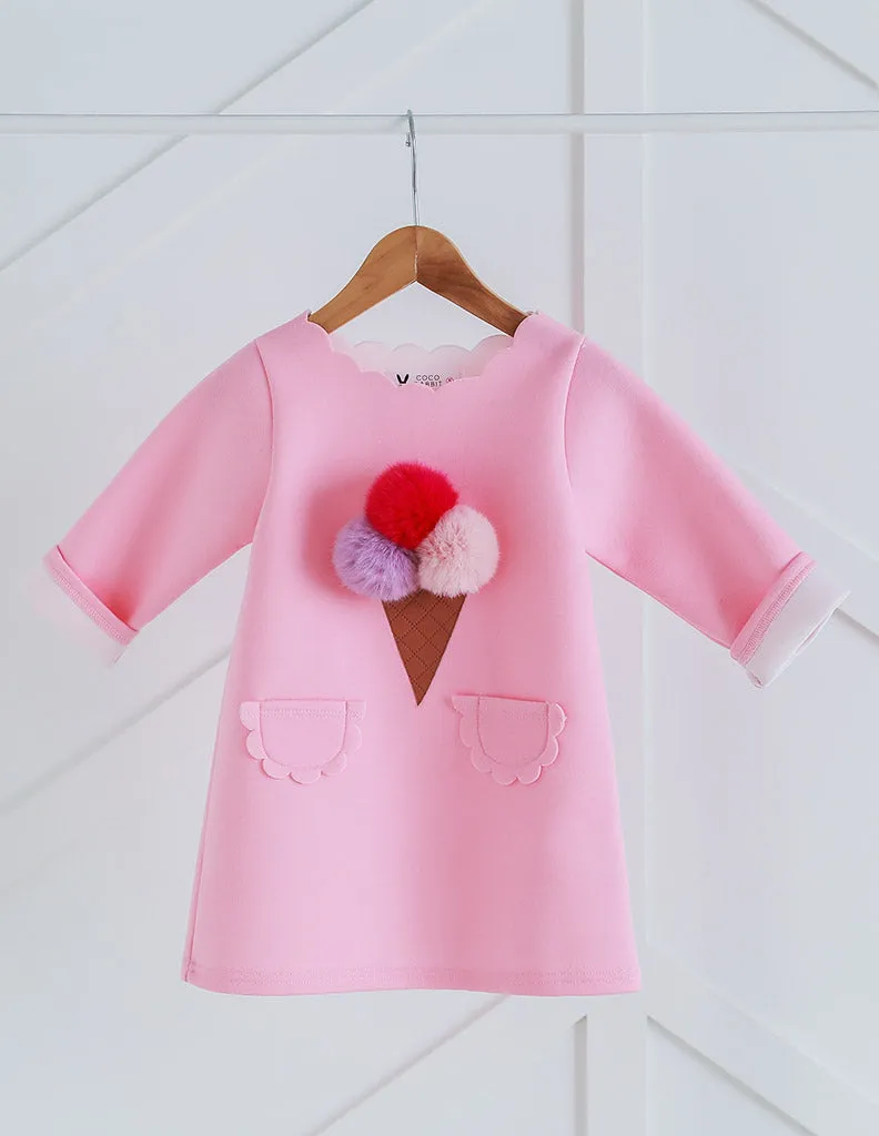 Pom-Pom Ice Cream Dress Pink