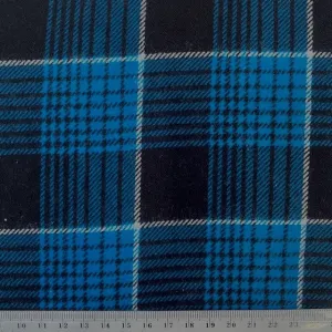 Printed Flannelette Fabric, Black Blue Check- 108cm Width