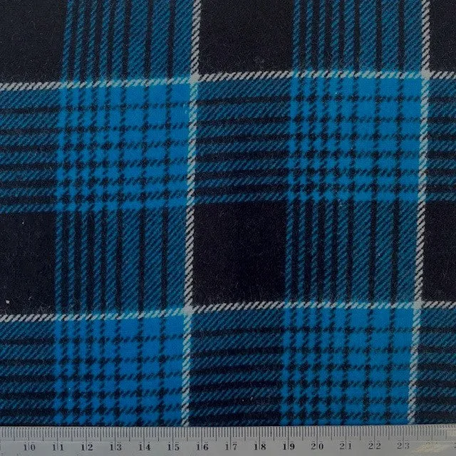 Printed Flannelette Fabric, Black Blue Check- 108cm Width