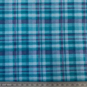 Printed Flannelette Fabric, Green Blue Check Print- 108cm Width