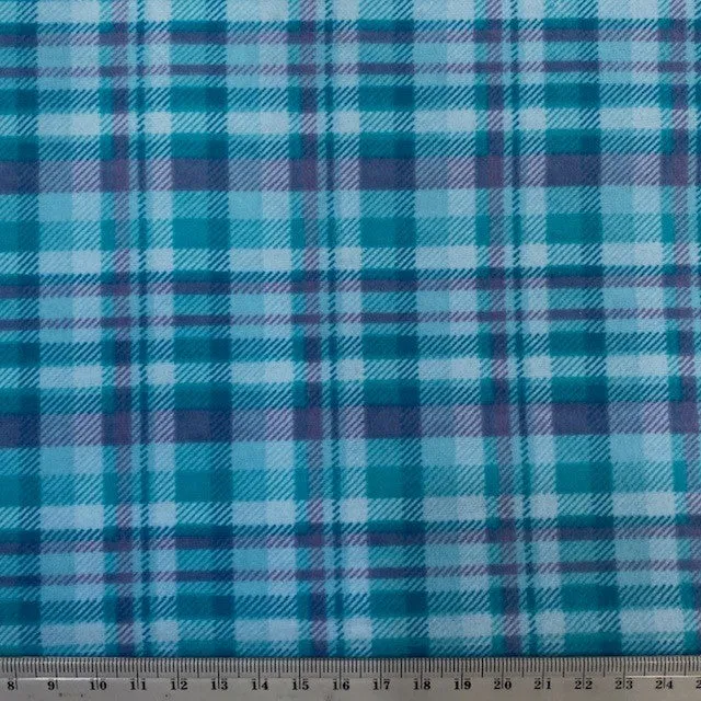 Printed Flannelette Fabric, Green Blue Check Print- 108cm Width